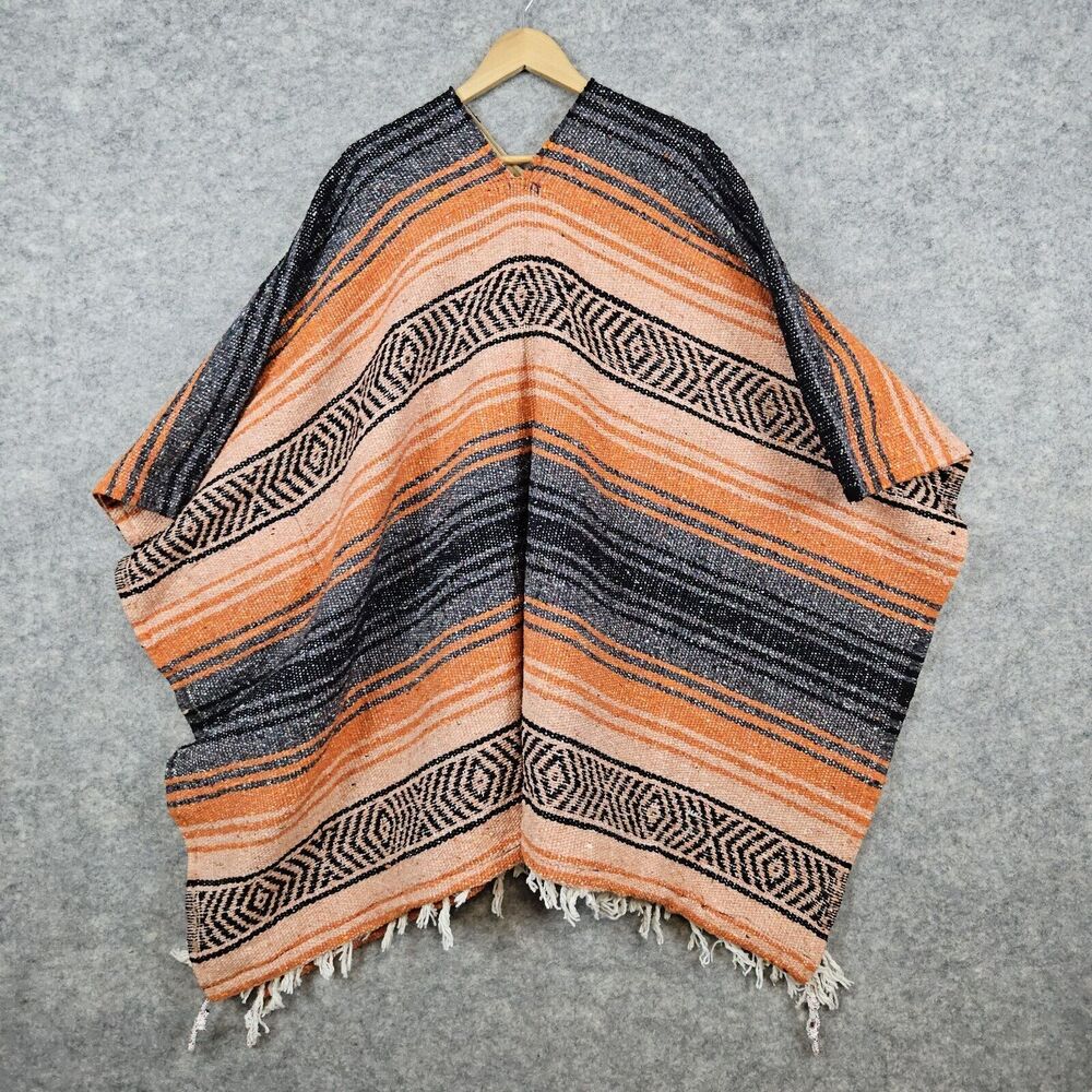Striped Black and Orange Men's Poncho